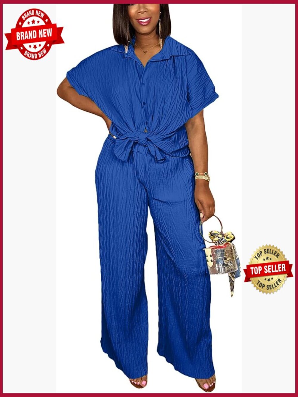 2 Piece Set: Button Down Shirt & Wide Leg Pants Matching Tracksuit